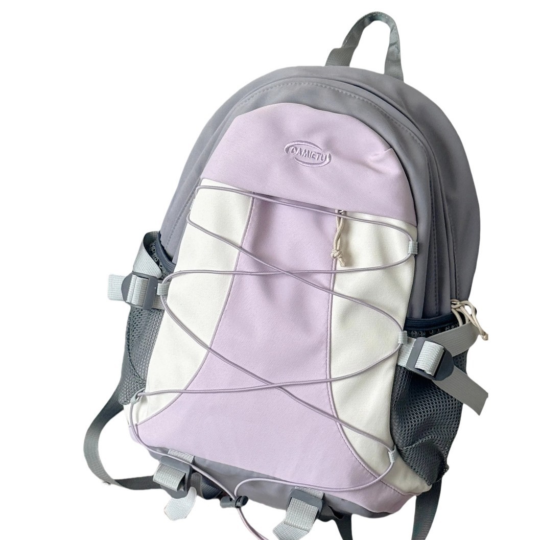 Summer's new high-appeal color-blocking drawstring backpack for women, a light and fresh forest-style backpack for junior and senior high school students Item Picture