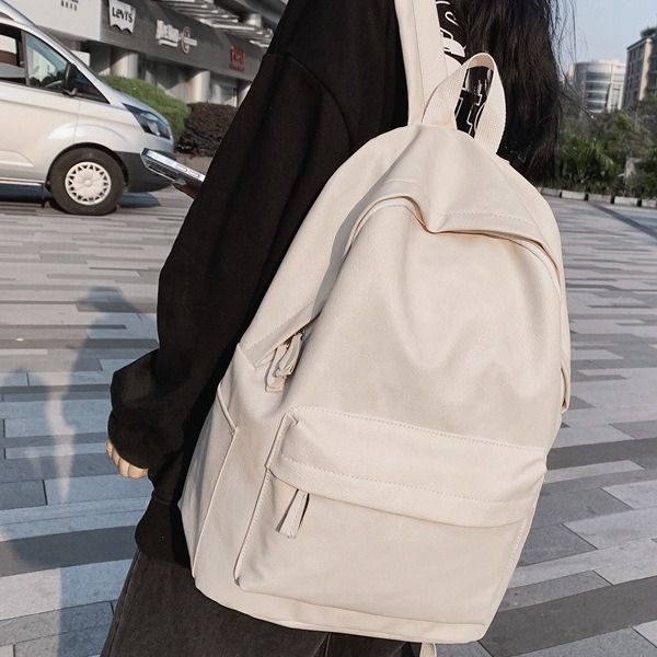 PU soft leather schoolbag, female Japanese-style college student casual travel backpack, male fashionable large-capacity casual computer backpack details Picture