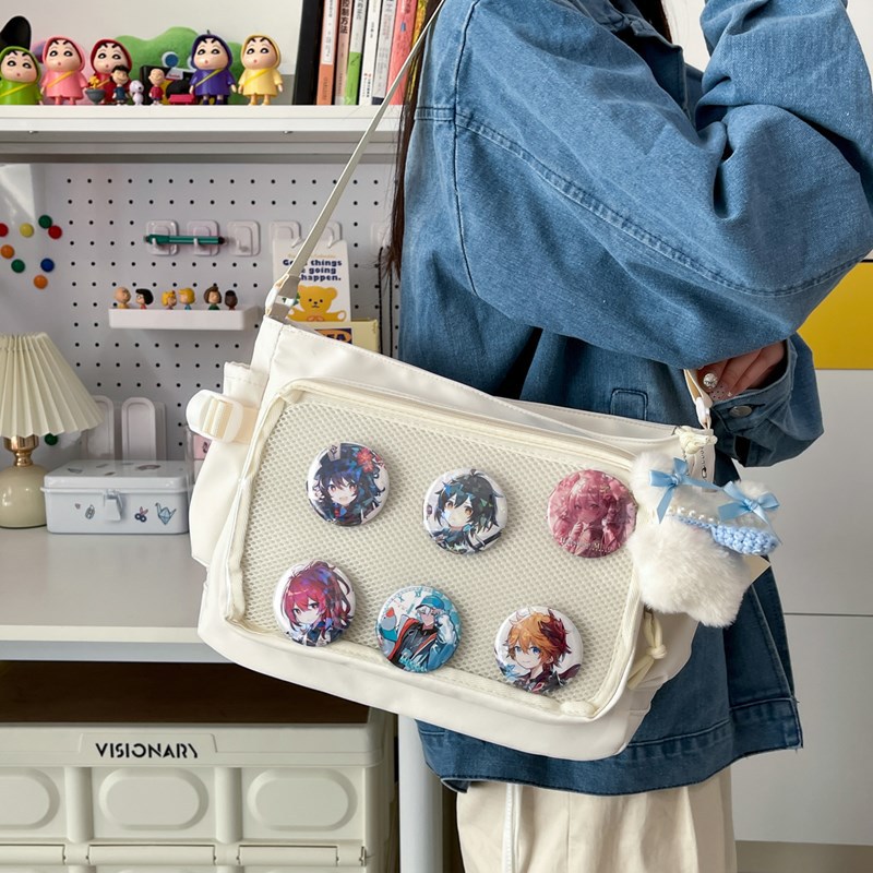 High appearance level, laid-back style, simple, large-capacity postman bag for women, transparent, smug, single-shoulder, popular travel canvas bag details Picture