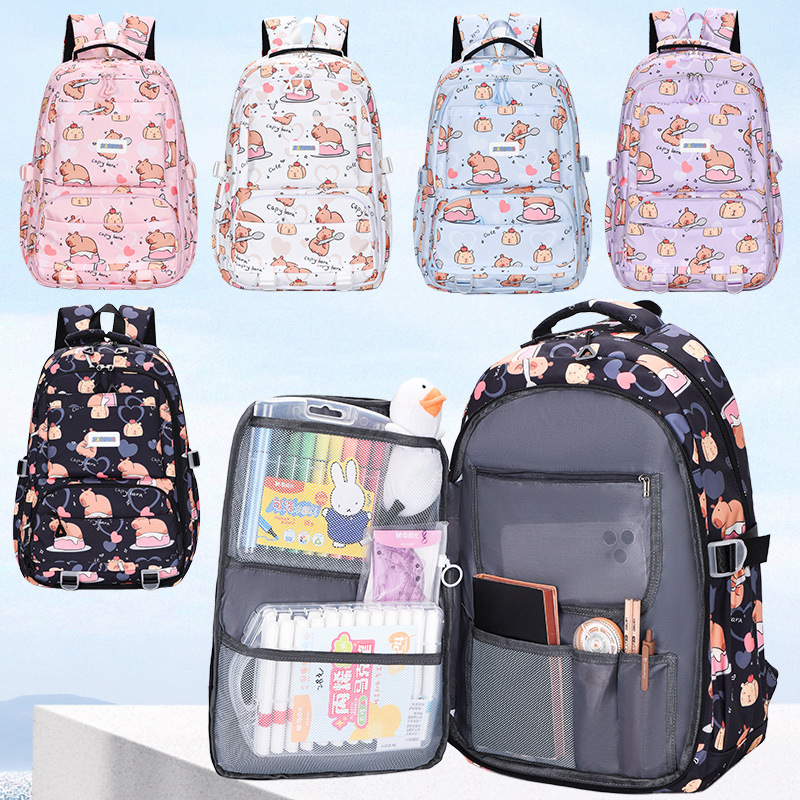 New backpack for primary school students, lightweight, casual, cute, large-capacity campus backpack, cartoon refrigerator door, girls' schoolbag full figure