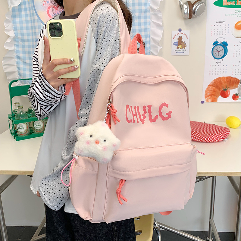 New solid-color letter large-capacity student schoolbag, Korean style Instagram fresh and sweet backpack, casual and simple backpack full figure