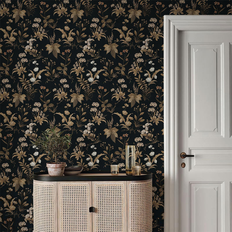 The popular French-style living and dining room background wall paper, retro floral live-streaming film wall fabric, seamless 3d mural Specification drawing