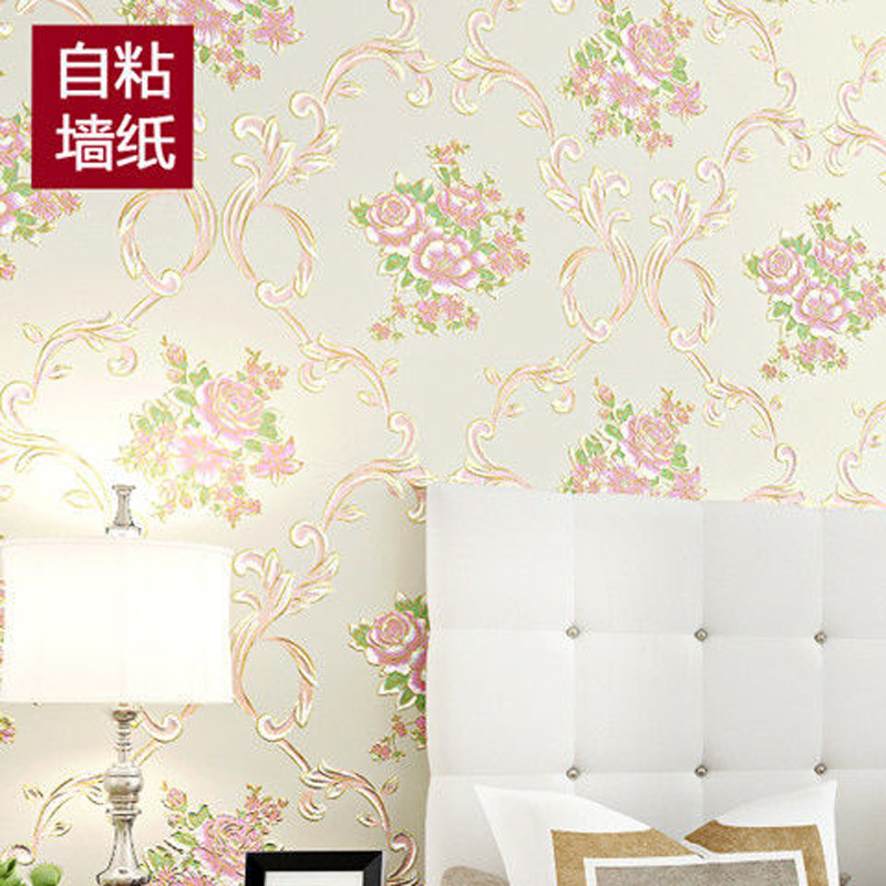 Factory wholesale wallpaper, self-adhesive non-woven fabric 3d European-style country large flower bedroom, living room, wedding room self-pasting full coverage wallpaper Item Picture