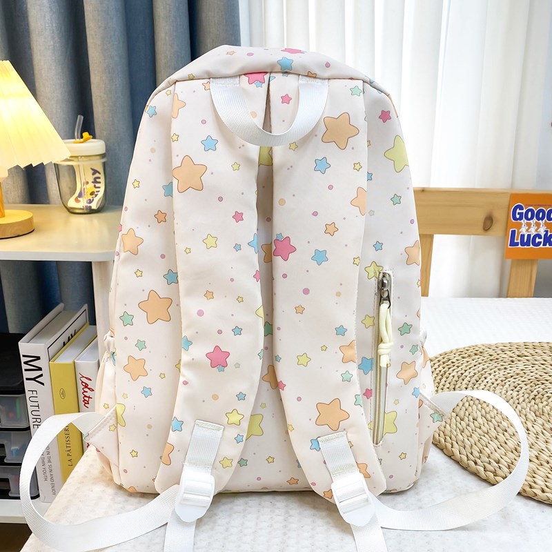 2025 New style fresh and clean schoolbag, large-capacity lightweight single-shoulder bag, cute printed backpack, casual travel backpack Specification drawing