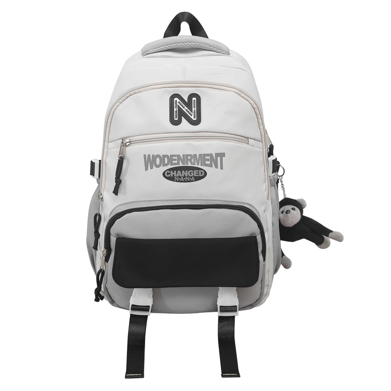 Middle school backpack: Girls' multi-layered color-blocked Hong Kong-style trendy backpack, boys' cool work style high school schoolbag Item Picture