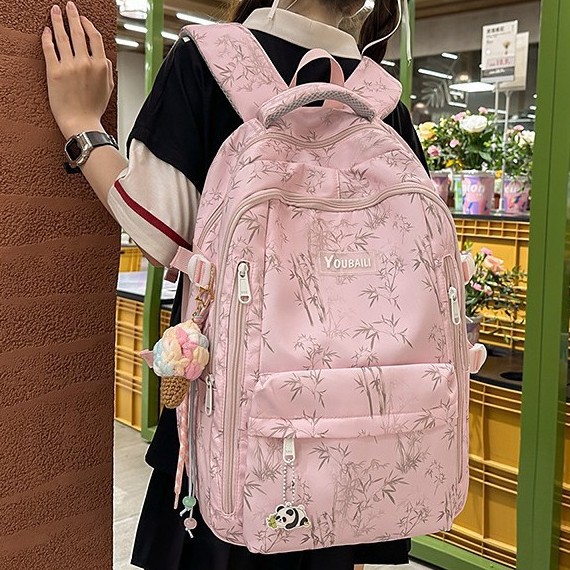 A new high-appearance-level Chinese-style, fresh and sweet bamboo backpack for junior and senior high school students, which is light, simple and has a large capacity full figure