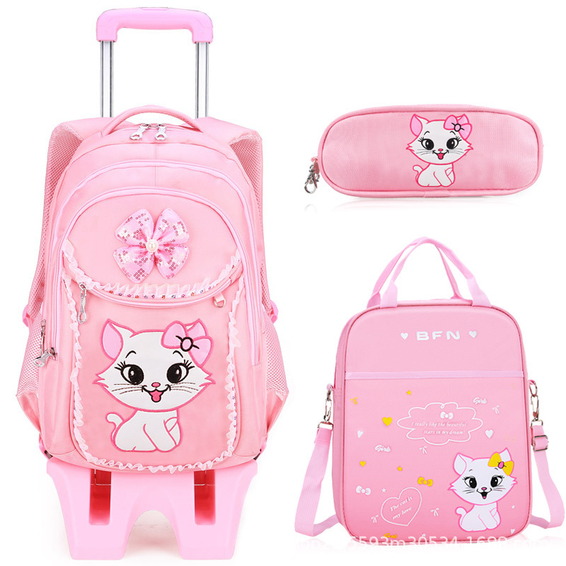 New foreign trade primary school students' trolley schoolbags for grades 1-6, boys and girls' backpacks, lunch bags, cartoon children's bags Item Picture