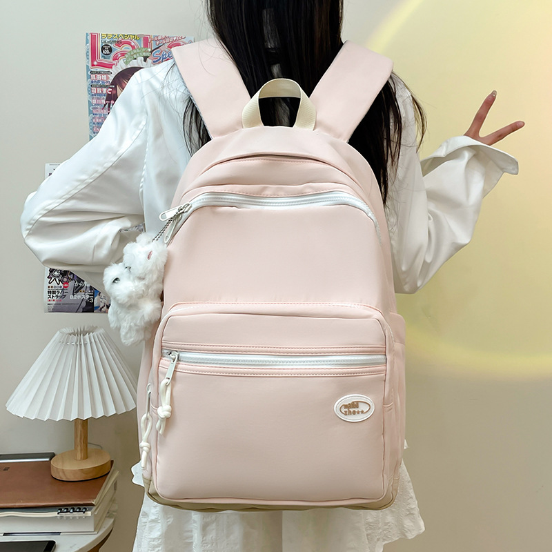 Fresh, ins, versatile, large-capacity college student schoolbag, simple, casual, lightweight backpack, high appearance level, solid-color backpack full figure