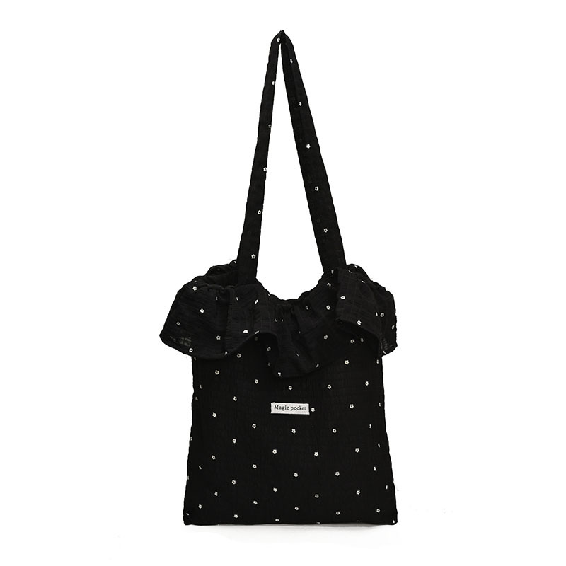 Summer's new sweet Korean-style atmosphere, floral versatile single-shoulder bag, black fungus lace fairy photo handbag Item Picture