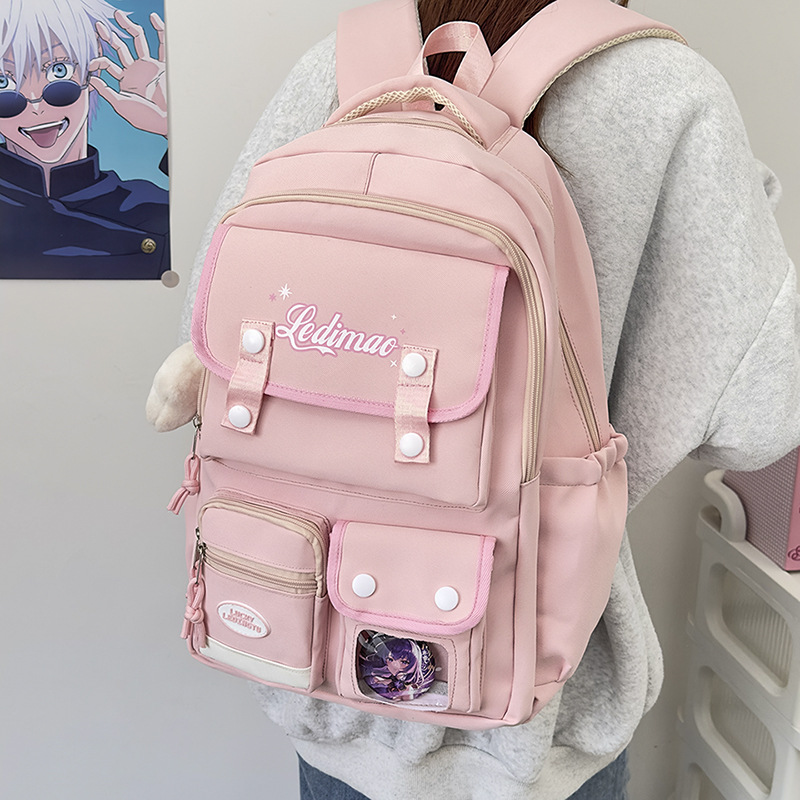 A cute and large-capacity schoolbag for junior and senior high school students in a school style, a casual and versatile backpack, a light and sweet multi-compartment backpack details Picture