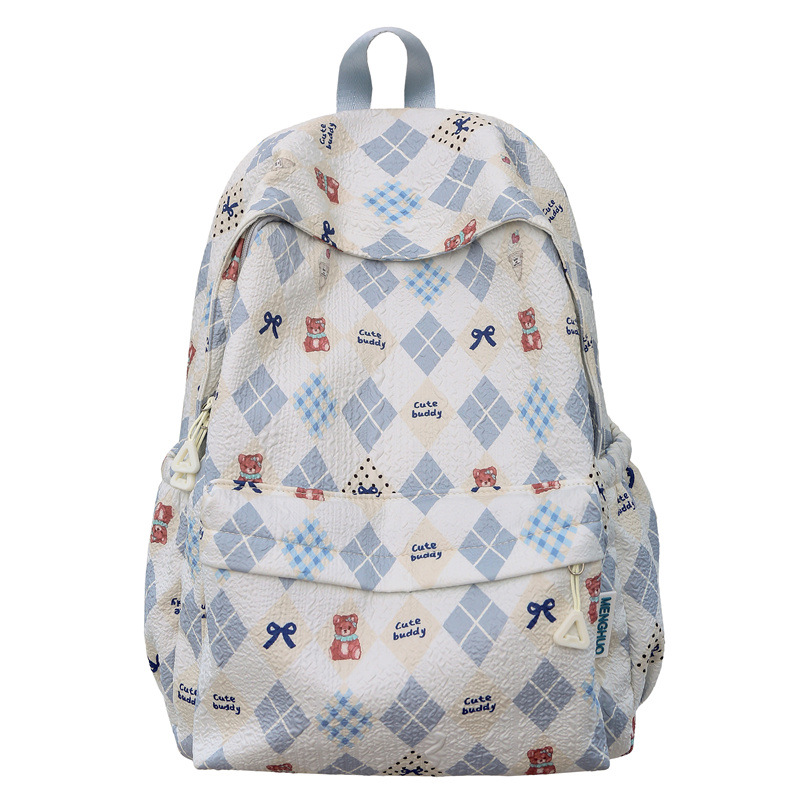 This cute and lightweight printed bear backpack is versatile. It's a simple schoolbag for junior and senior high school students and a sweet and casual single-shoulder bag for spring outings Item Picture