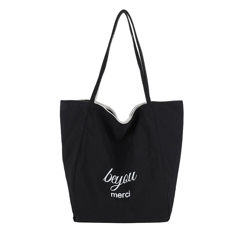 Double-sided backpack with stripes, a niche Korean version, large-capacity, laid-back red tote bag, a casual shopping bag for women Item Picture