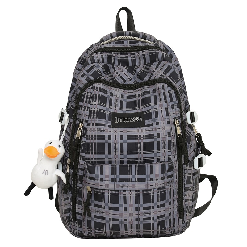 New high-end retro checkered schoolbag for women, casual, simple, lightweight, versatile for commuting, fashionable and large-capacity backpack Item Picture