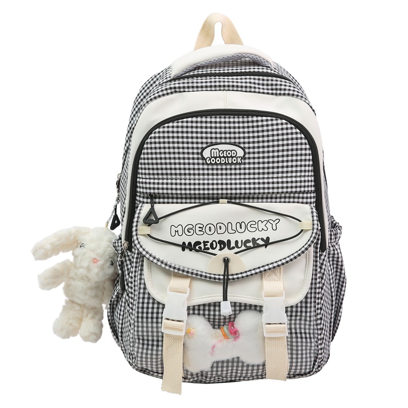 A new high-appearance-level, fresh and sweet checkered backpack from Korean Instagram, a large-capacity backpack for junior and senior high school students Item Picture