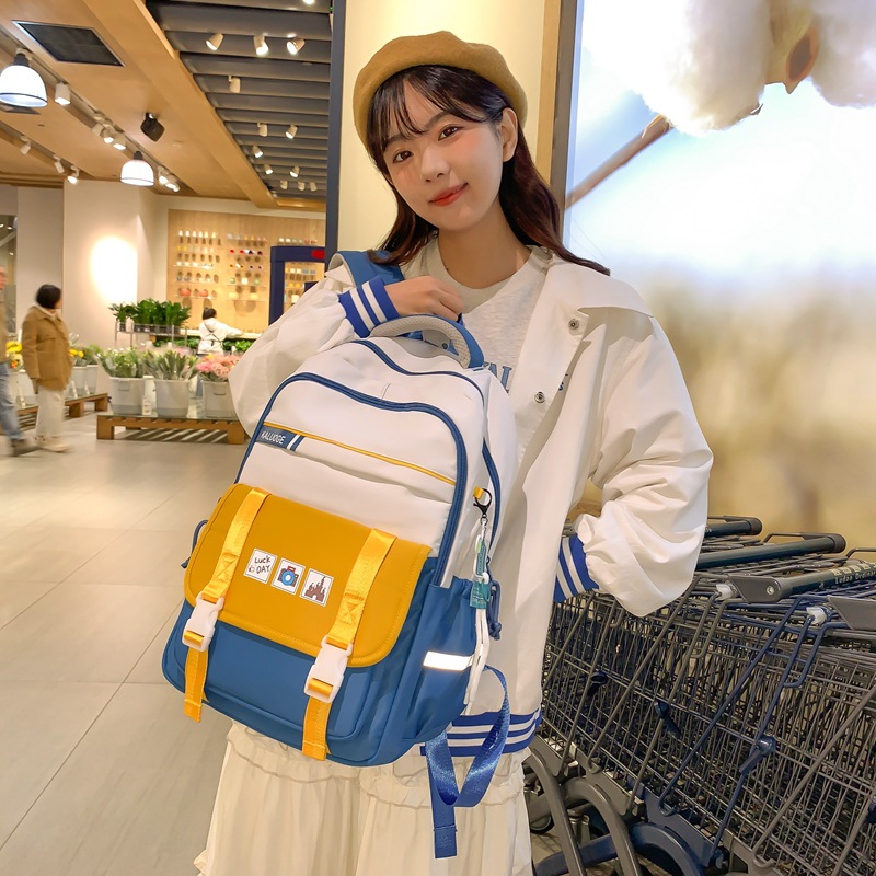 New student bag for girls, high school and junior high school students, large-capacity backpack, high-end Korean style Instagram girl backpack and schoolbag full figure