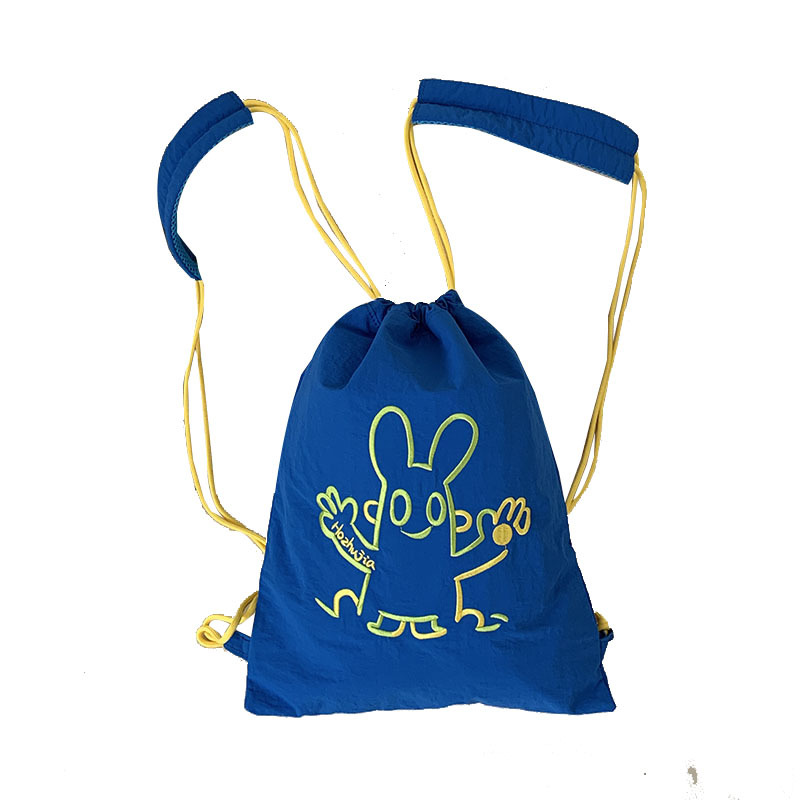 A new high-look, cool and cute cartoon-embroidered drawstring backpack from Korean Instagram, a simple and lightweight children's backpack Item Picture