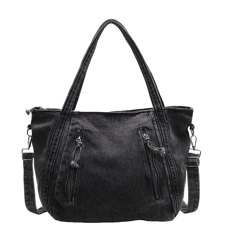 Korean large-capacity, high-end, laid-back style denim tote bag for women 2025 new retro commuter single-shoulder bag Item Picture
