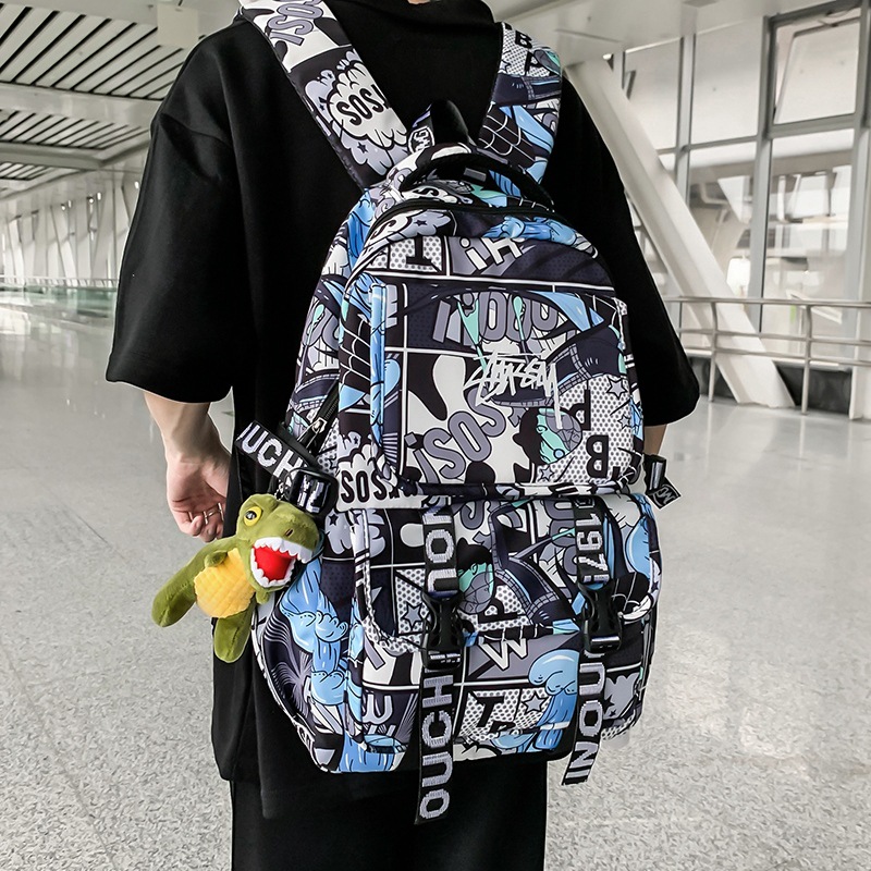 Men's 2023 new style personalized graffiti middle school backpack, Japanese trendy brand college student couple travel backpack details Picture