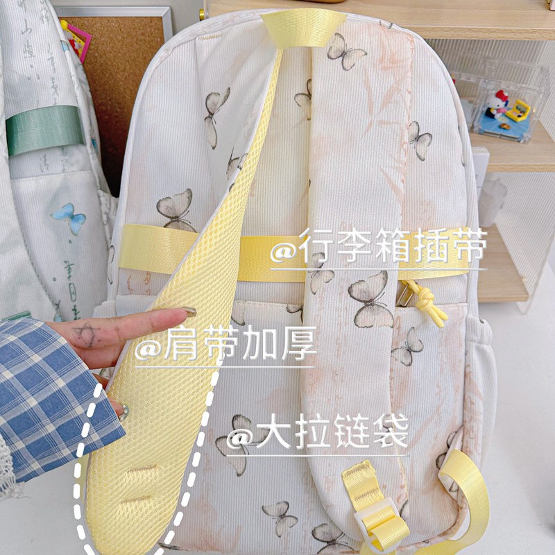 New Chinese-style schoolbag with butterfly print for girls, versatile backpack, a light and refreshing travel backpack for junior high school students Specification drawing