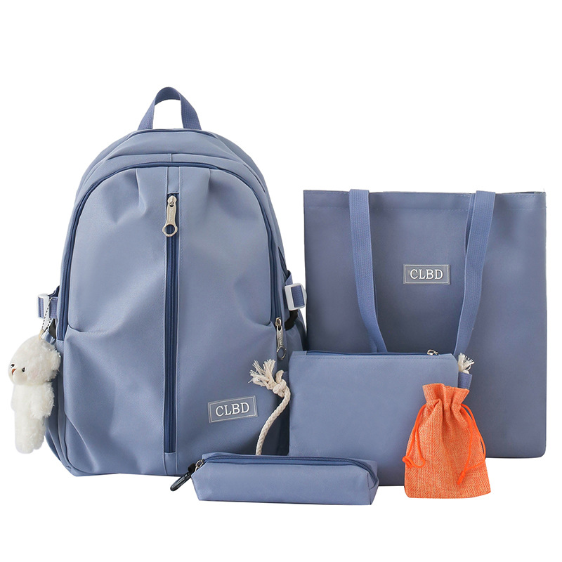 Five-piece set of schoolbag for girls on Instagram, Korean version for junior high school and senior high school, large-capacity, fresh and cute canvas backpack for girls Item Picture