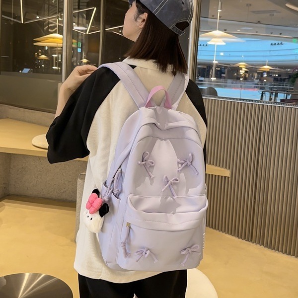 Japanese-style InS-style soft girl schoolbag, cute, simple and versatile for girls, bow backpack for young girls, lightweight backpack details Picture