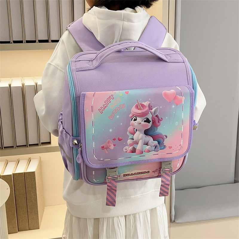 New cartoon schoolbag and backpack for primary school students, spine protection, trendy boys' and girls' schoolbag, unicorn kindergarten Specification drawing