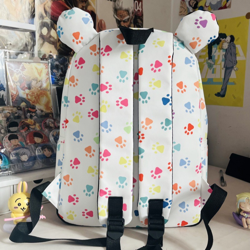 A new large-capacity cat ear leopard print backpack for college students on a niche campus, a casual and simple commuting backpack Specification drawing