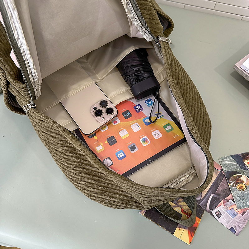 Japanese-style InS-style cute cartoon schoolbag, schoolgirl high school style corduroy backpack, casual college student backpack Application Scenario