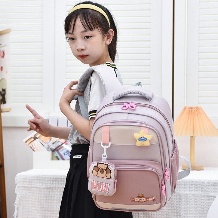 Cute cartoon schoolbags for boys and girls in kindergartens. Lightweight, water-repellent and transparent backpacks for girls and children aged 3-6 full figure