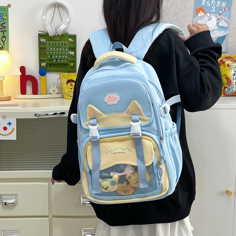 High appearance level schoolbag for junior high school girls, Korean-style Instagram transparent pain bag with color-blocking and splicing, backpacks for primary school students from grades 3 to 6 full figure