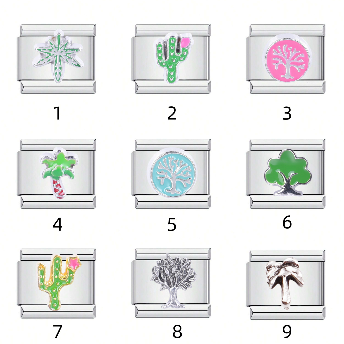 Cross-border DIY jewelry accessories, stainless steel Italian modular bracelet assembly and disassembly, Life tree, coconut tree, cactus full figure