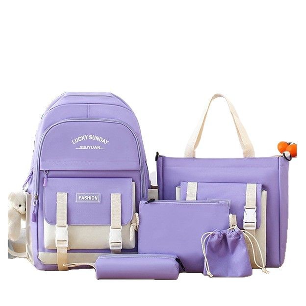 Korean version high school student schoolbag, large-capacity junior high school student trendy backpack, girls' ins school five-piece set, make-up class backpack Item Picture