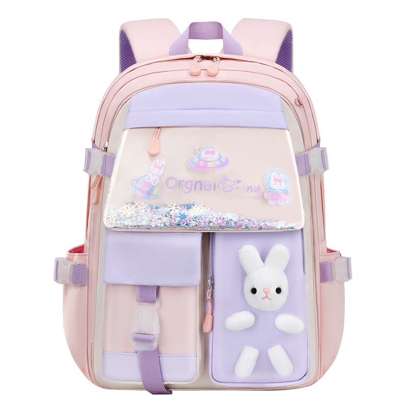 Cute cartoon-style primary school student schoolbag with full door, one-piece backpack, reducing burden and protecting the spine, refrigerator style, light and airy Item Picture
