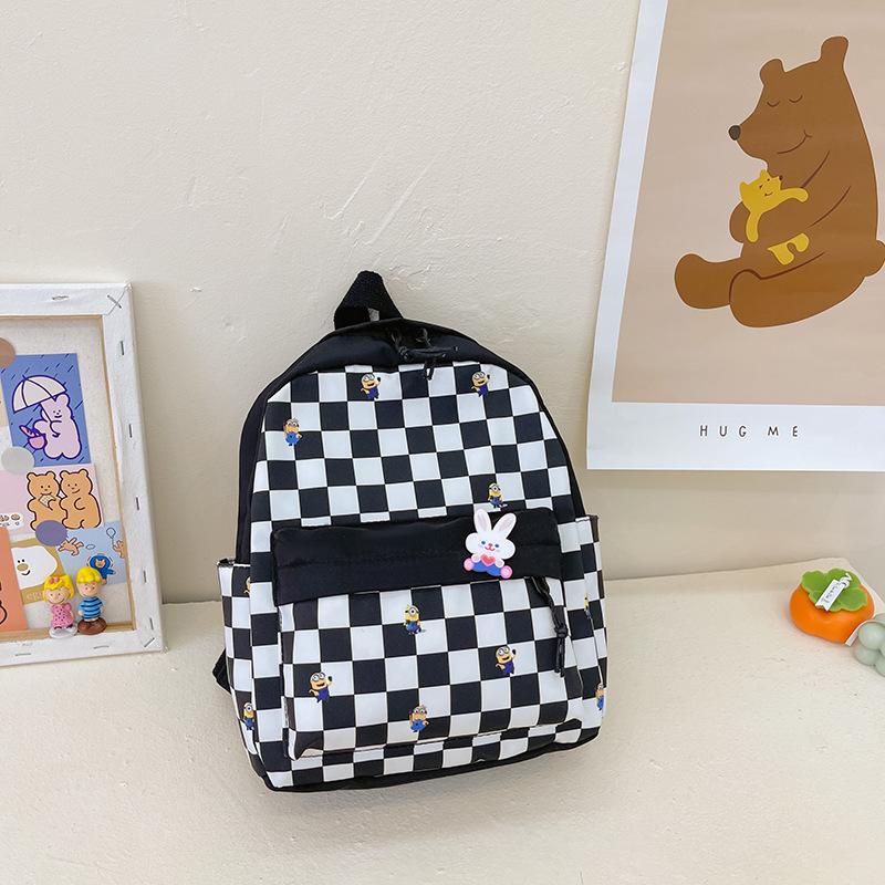 New Korean-style kindergarten backpacks for boys and girls, fashionable color-blocking checkered double-shoulder backpacks for large, medium and small classes details Picture