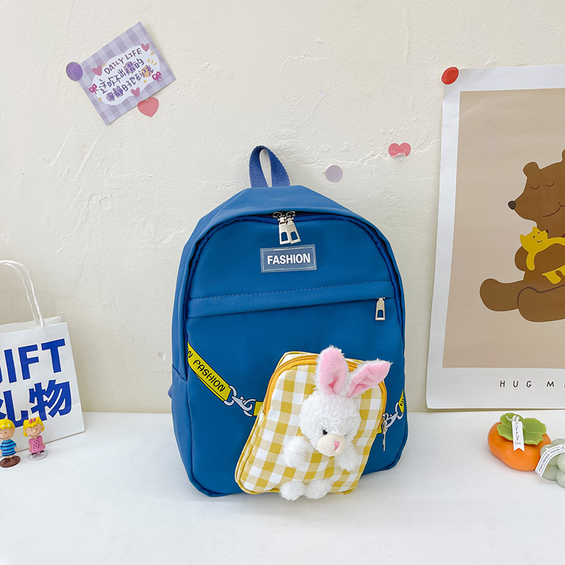 Children's backpack 2024 Winter New style Cute color-blocking checkered little rabbit backpack for medium and senior class kindergarten schoolbag details Picture