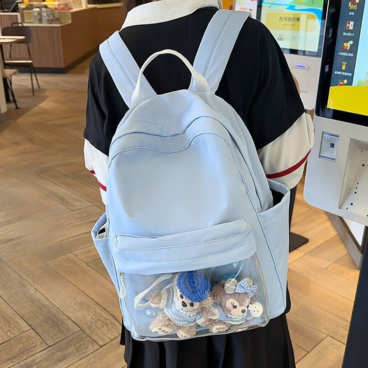 Summer new ins fresh, high-appearance-level sweet girl travel backpack, transparent double-layer backpack for junior and senior high school students full figure