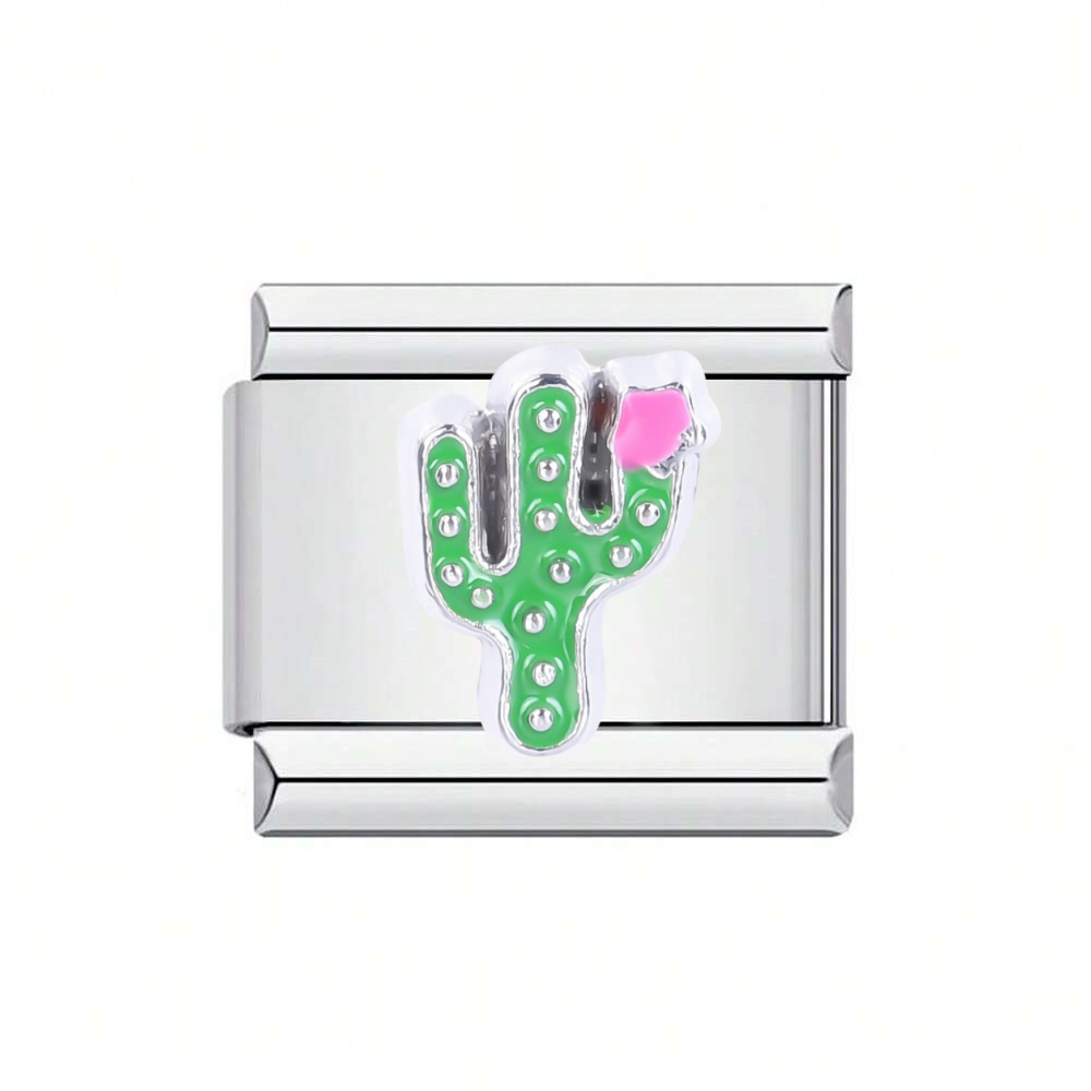 Cross-border DIY jewelry accessories, stainless steel Italian modular bracelet assembly and disassembly, Life tree, coconut tree, cactus details Picture
