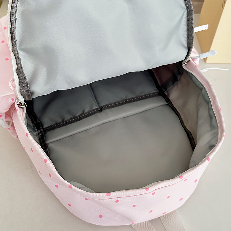 This is an Instagram-style, niche, and highly attractive polka dot Korean-style backpack for young girls. It is lightweight and a travel backpack for junior high school and college students Application Scenario