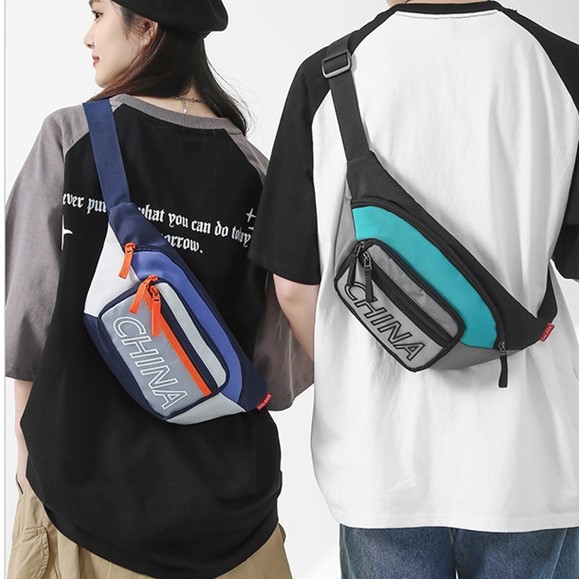 Summer's new men's trendy chest bag, a sporty and casual crossbody bag, cool and stylish couple, a color-blocking single-shoulder bag for women details Picture