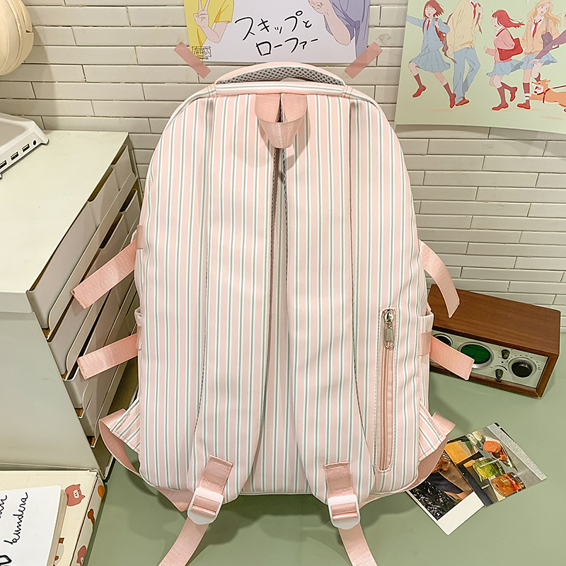 A new high-appearance-level, fresh and sweet striped transparent pain-relieving bag, a lightweight and large-capacity backpack for junior and senior high school students Specification drawing