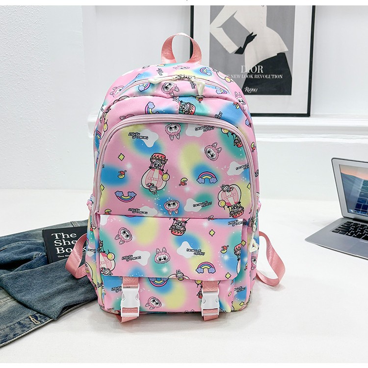 Cute schoolbag, colorful color-smeared double backpack, lightweight schoolbag for primary and secondary school students, large-capacity lightweight and artistic campus backpack details Picture