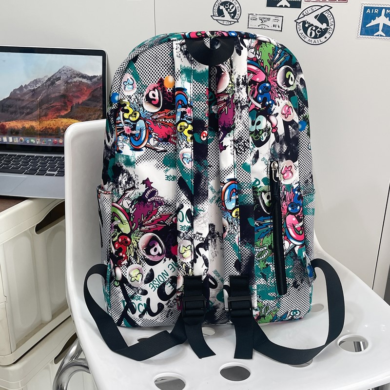 High-appearance-level Korean-style Instagram personalized graffiti trendy and cool color-blocking backpacks for couples, lightweight travel large-capacity backpacks Specification drawing