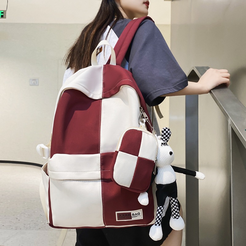 New Korean-style two-piece schoolbag with a checkerboard pattern, large-capacity middle school backpack, casual and lightweight student tutorial bag details Picture