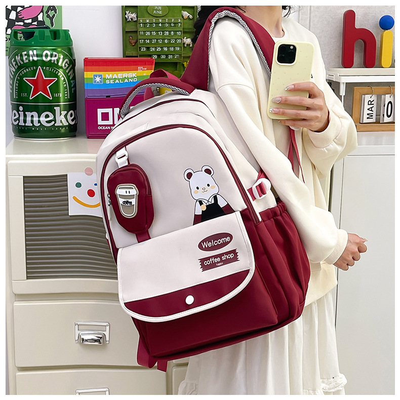 A new Korean version of ins backpack for junior and senior high school students, featuring a cartoonish high appearance level, fashionable, casual and cute student bag full figure