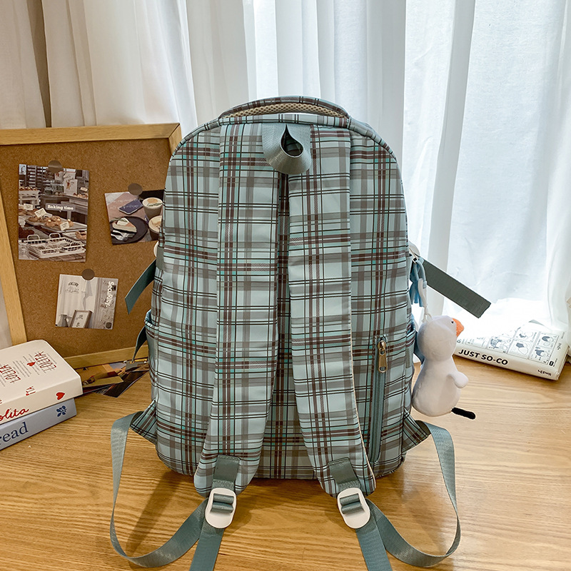 New high-end retro checkered schoolbag for women, casual, simple, lightweight, versatile for commuting, fashionable and large-capacity backpack Specification drawing
