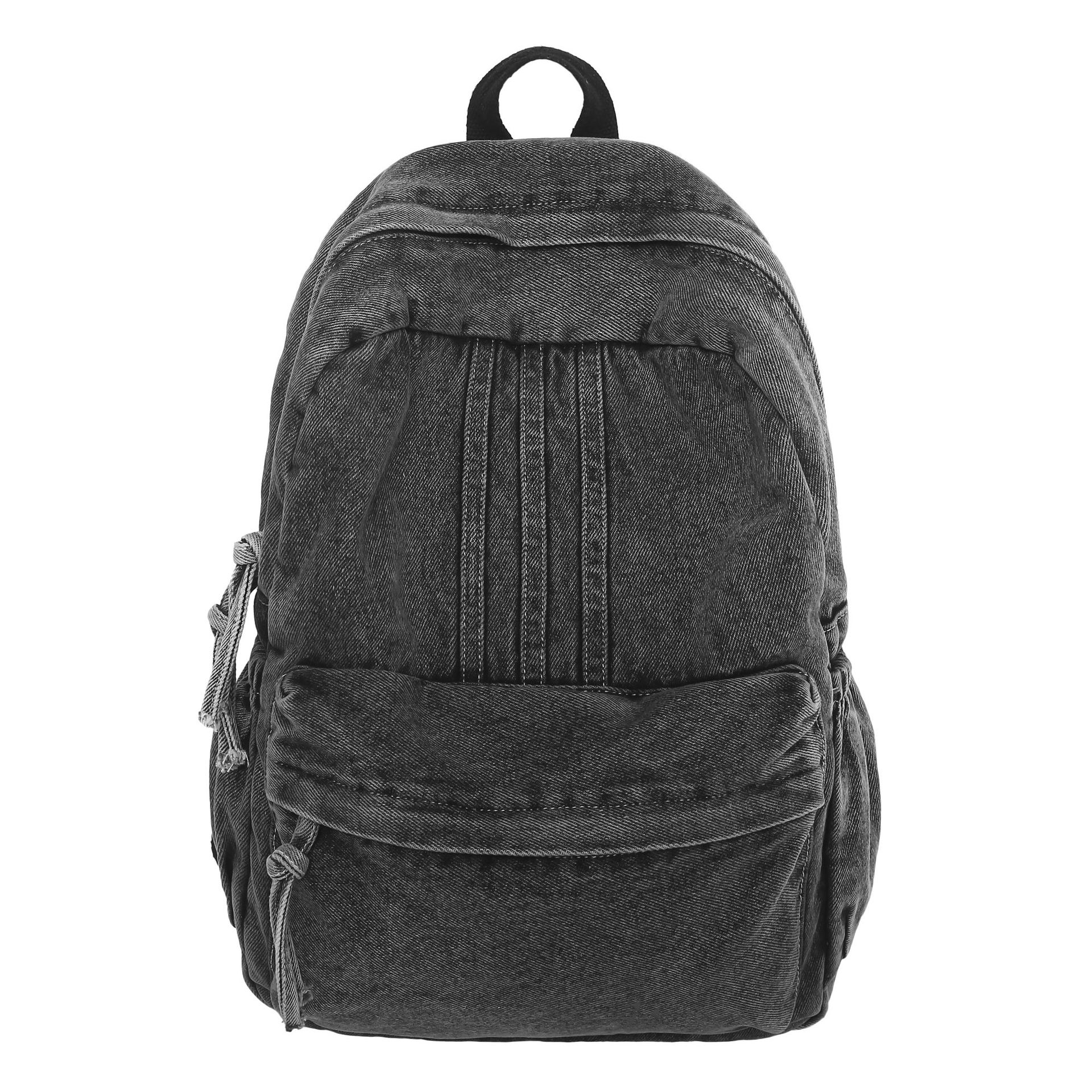 This retro solid-color denim backpack is simple and large-capacity, a versatile casual travel bag for junior and senior high school students Item Picture