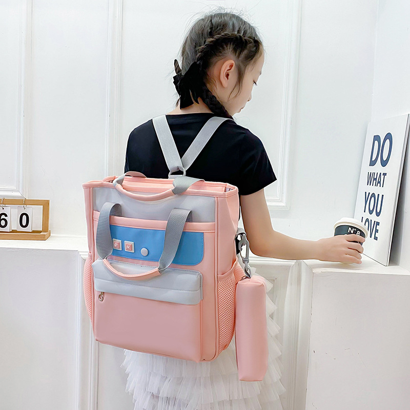 Large-capacity tutorial bags, color-blocking hand-held bags, student class backpacks, art bags, tutorial class children's crossbody bags full figure