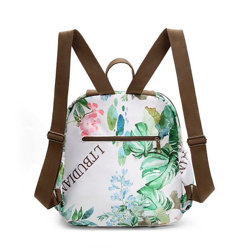 A new high-appeal, fresh and sweet floral print mini backpack for women, a multi-purpose, lightweight backpack for shopping and traveling Specification drawing