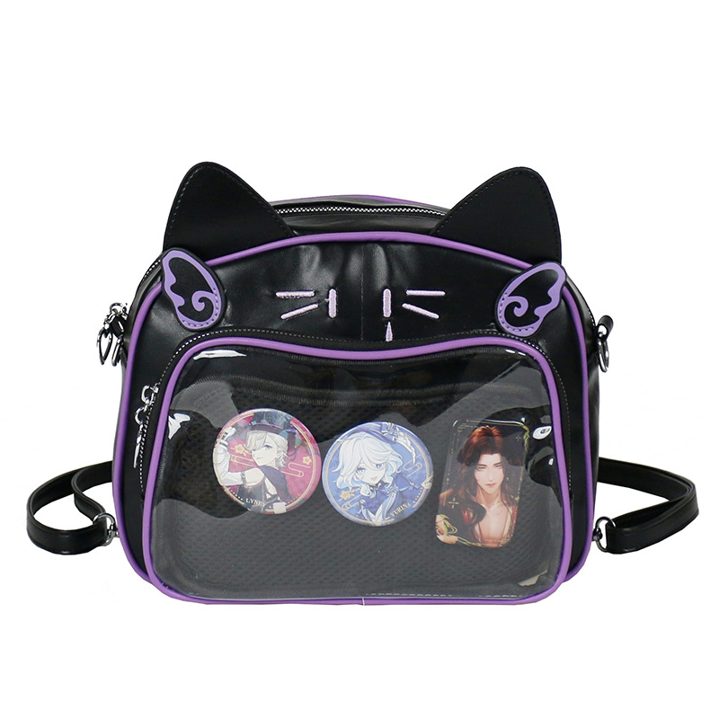 Cute cat transparent smug pain bag, new fashionable and versatile women's large-capacity dual-purpose single-shoulder crossbody bag Item Picture