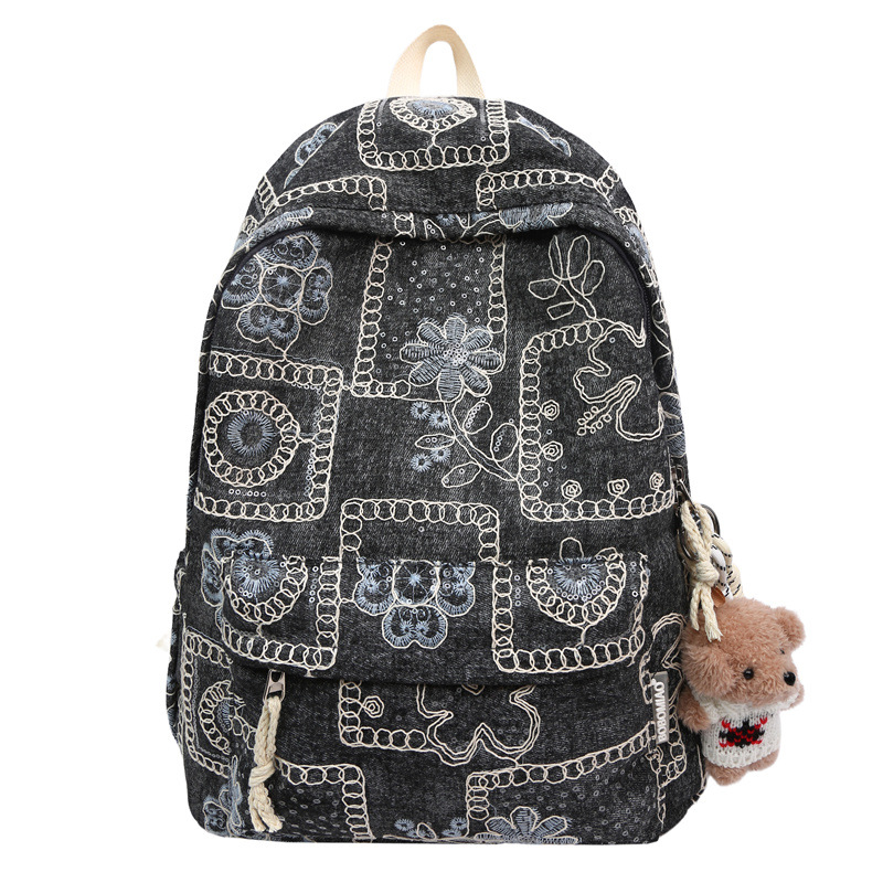 A new high-appearance-level, niche denim backpack for college students, a fashionable, versatile, casual and lightweight backpack for travel and commuting Item Picture
